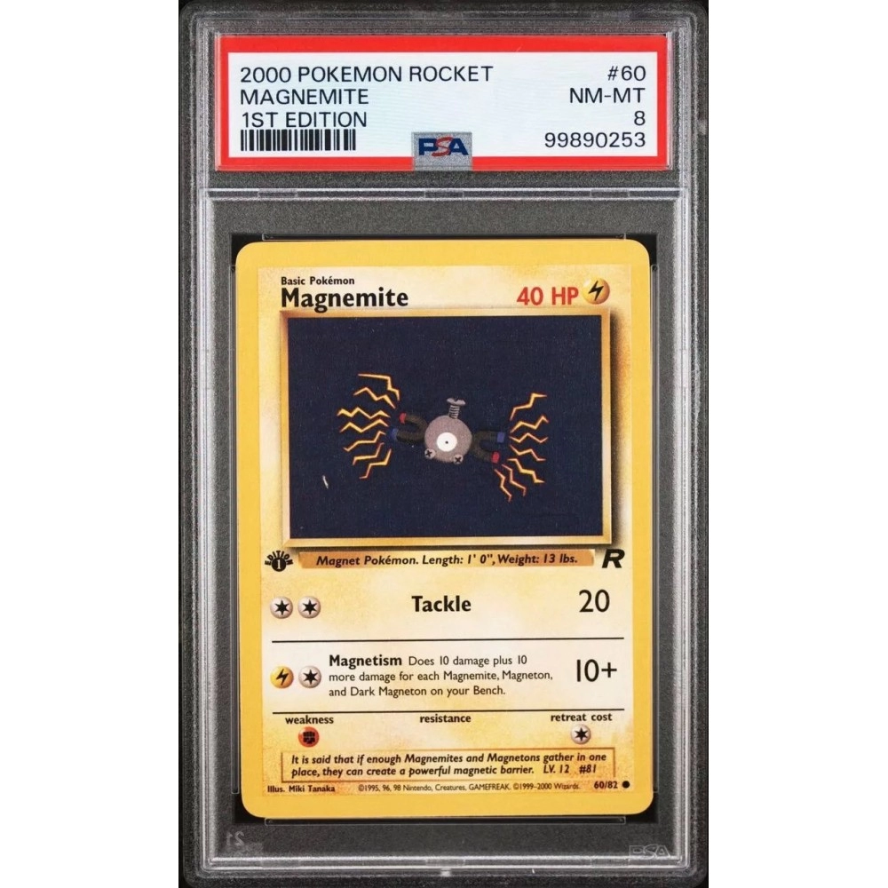 Pokemon 1st Edition Team Rocket # 60 Magnemite PSA 8 Card NM-MINT Free Ship